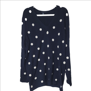 TOMMY HILFIGER Cotton Navy With White Polka Dots V-neck Sweater Size XL